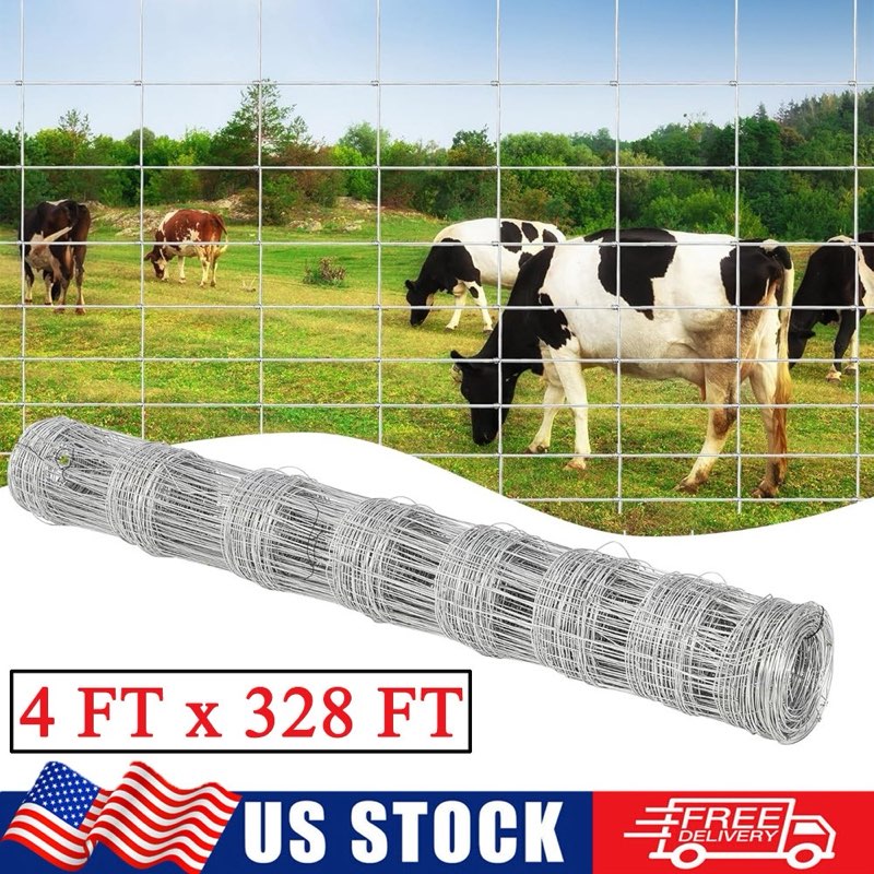 farm fence, 4ft x 328ft heavy duty galvanized cattle fence, animals protection