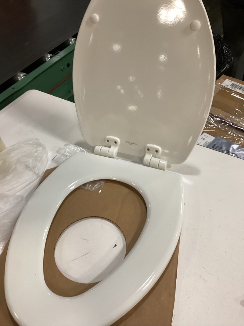 Condition photo showing As Is for mayfair cassel slow close toilet seat, easy clean, non slip premium wood seat, easy install, made in usa, round, white round 1 - toilet seat