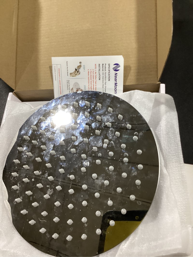 Condition photo showing Good Condition for nearmoon rain shower head, ultra-thin design-pressure boosting, awesome some experience, high flow stainless steel rainfall head (8 inch,chrome finish) 8 inch chrome finish