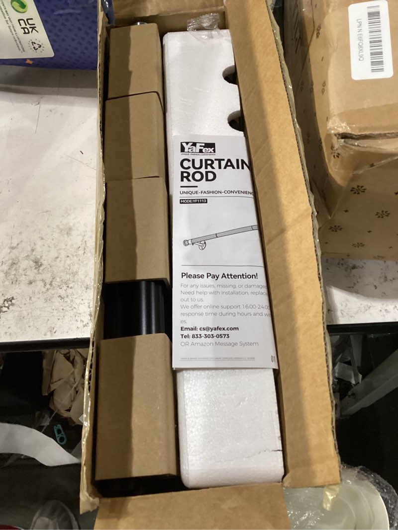 Condition photo showing New/Like New for yafex heavy duty curtain rods 32-120 inch, 1 inch adjustable black curtain rod for windows, long window treatment rods with aluminium finials, easy installation 32" to 120" black