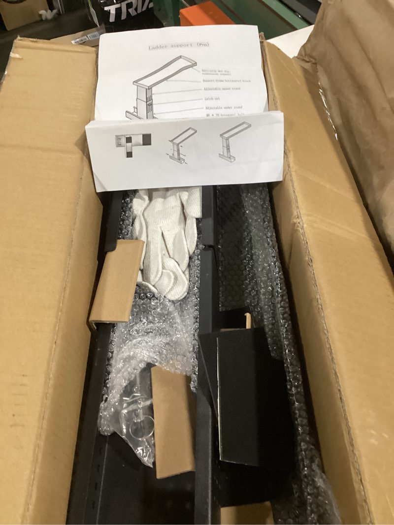 Condition photo showing New/Like New for heavy-duty ladder extender pro, high strength ladder stabilizer for stairs, support 20.5" -27.6"horizontal and 10.2" -17.7" vertical height adjustment, non-slip foldable ladders extension black