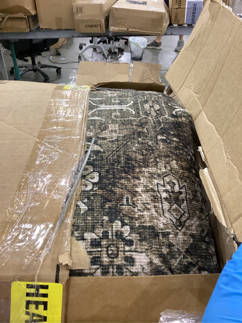 Condition photo showing As Is for Vintage Area Rug 10x12 Brown Washable Living Room Large Carpet Non Slip Bedroom Indoor Office Low Pile Traditional Distressed Retro Accent Rug for Dining Room 10' x 12' (Rectangular) Accent Brown