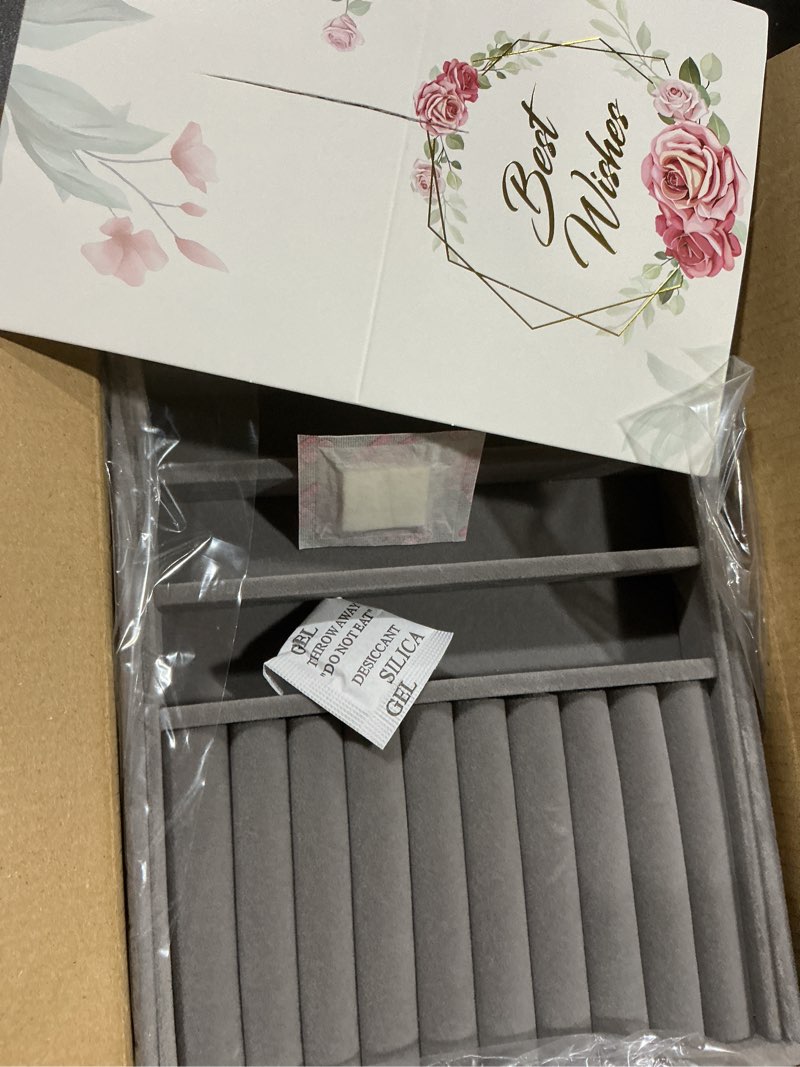 Condition photo showing New/Like New for Velvet Jewelry Drawer Organizer Trays – Grey Stackable Jewelry Storage Inserts Set, 4-Layer Jewelry Tray Set for Earrings, Rings, Necklaces, Bracelets with Removable Dividers for Dresser & Vanity Grey Compact (Tablet Size)