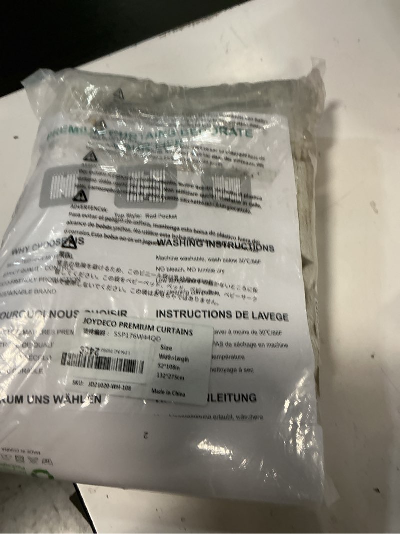 Condition photo showing New/Like New for joydeco blackout curtains for bedroom - 108 inch long 100% light blocking 2 panels set white drapes, thermal insulated room darkening curtains, linen textured for living room, rod pocket & back tabs white 52"w x 108"l (pack of 2)