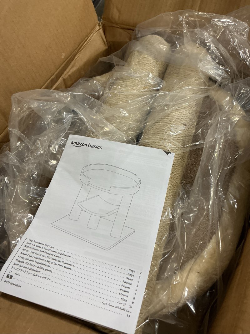 Condition photo showing Good Condition for amazon basics multi- platform cat tree with scratching post for indoor cats up to 25lbs, 18 x 14 x 22 inches, beige platform beige