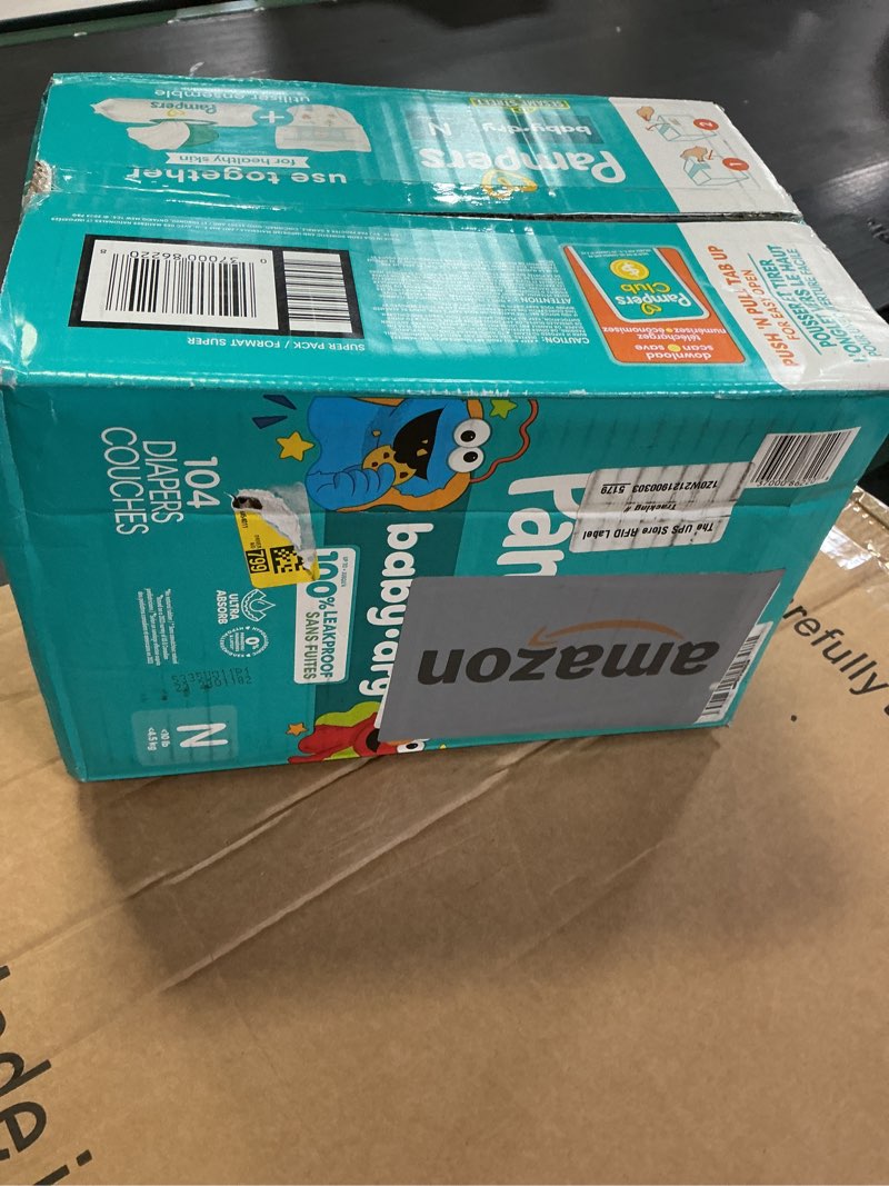 Condition photo showing New/Like New for Pampers Diapers - Baby Dry - Size 0, 104 Count, Absorbent Disposable Newbort Diaper (Packaging May Vary) Newborn 104