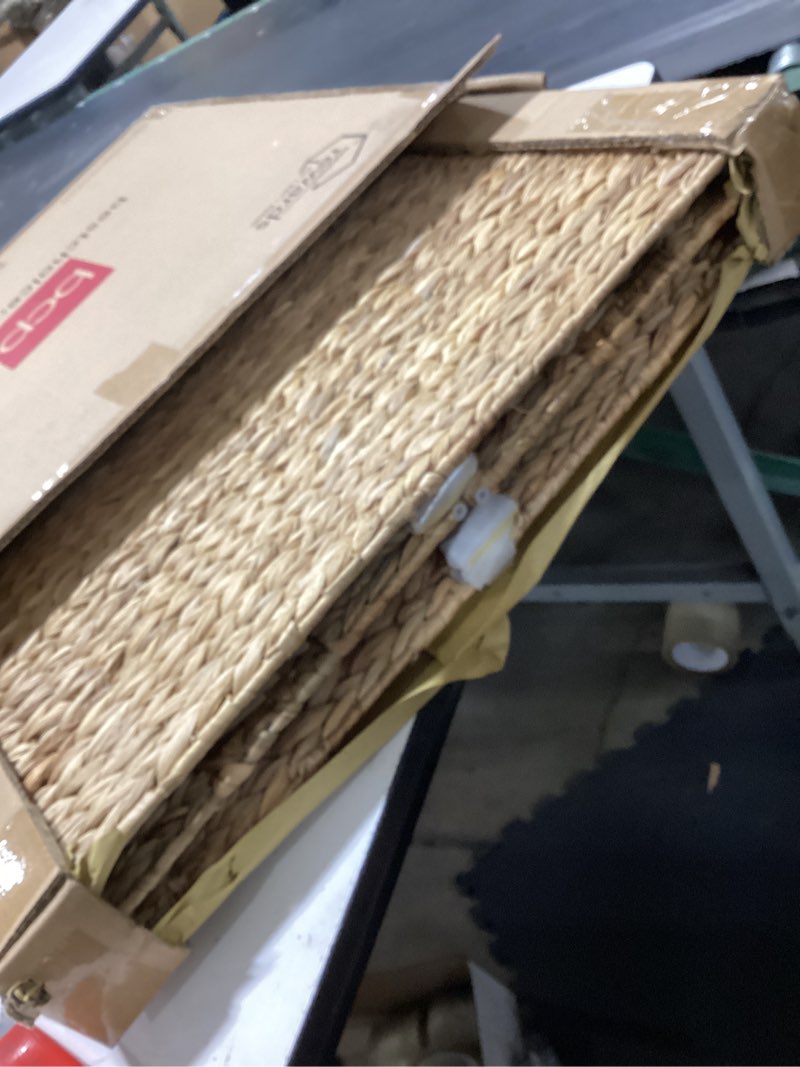 Condition photo showing Good Condition for 30 x 17.5 x 17.5 inch water hyacinth wicker storage trunk with metal frame, heavy duty storage chest with lid large rattan basket for blankets, seasonal clothes, extra bedding (natural) natural 30 x 17.7 x 17.7'' flat lid