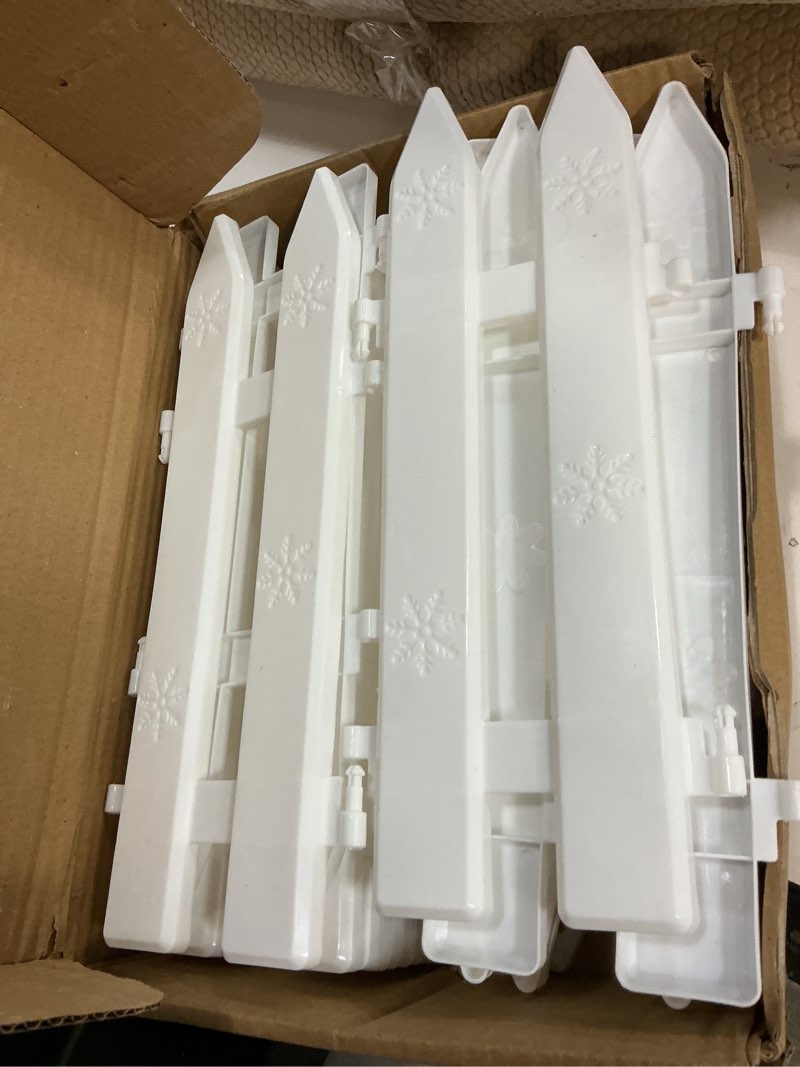 Condition photo showing New/Like New for URATOT 20 Pieces Thick White Plastic Picket Fence Christmas Tree Fences Mini Fence Decoration for Christmas Wedding Party Garden Home, 12 Inches