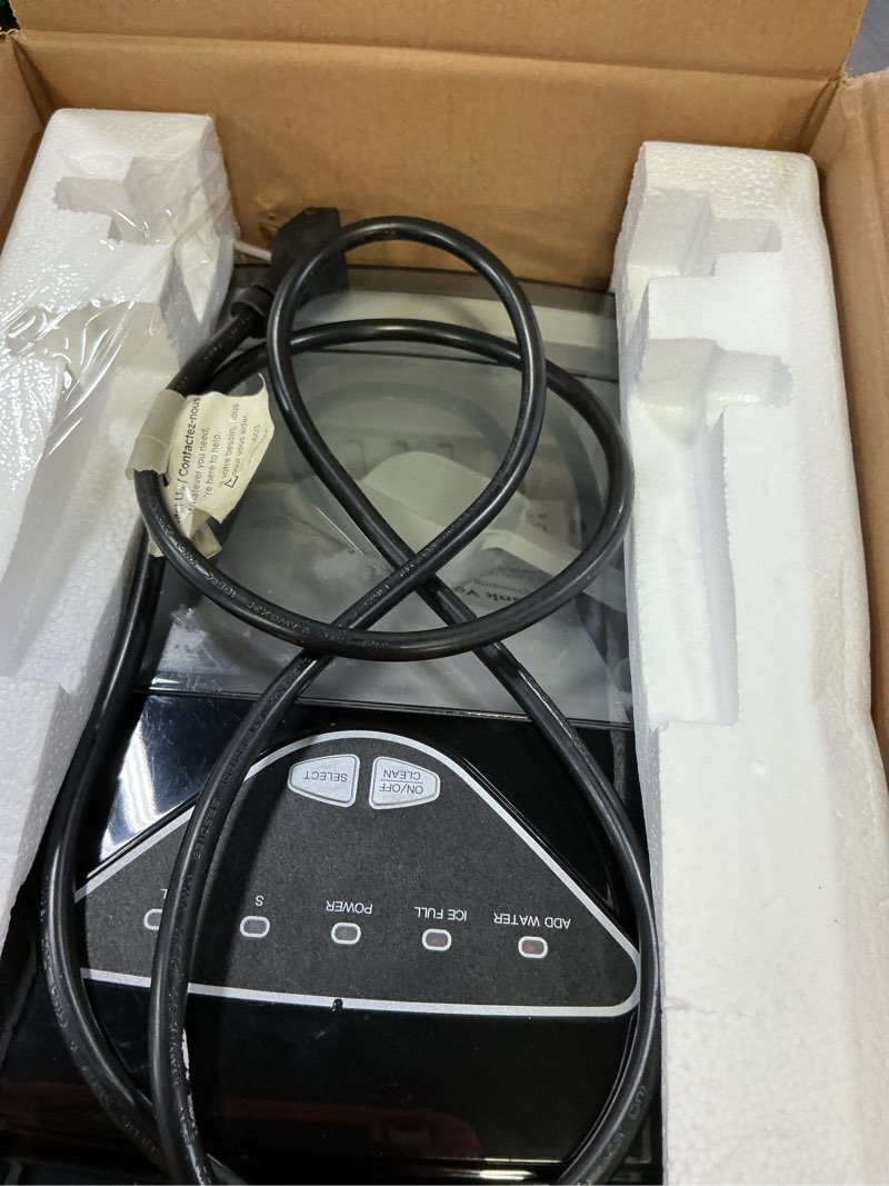 Condition photo showing As Is for Silonn Ice Maker Countertop, 9 Cubes Ready in 6 Mins, 26lbs in 24Hrs, Self-Cleaning Ice Machine with Ice Scoop and Basket, 2 Sizes of Bullet Ice for Home Kitchen Office Bar Party Black-Transparent 26lbs