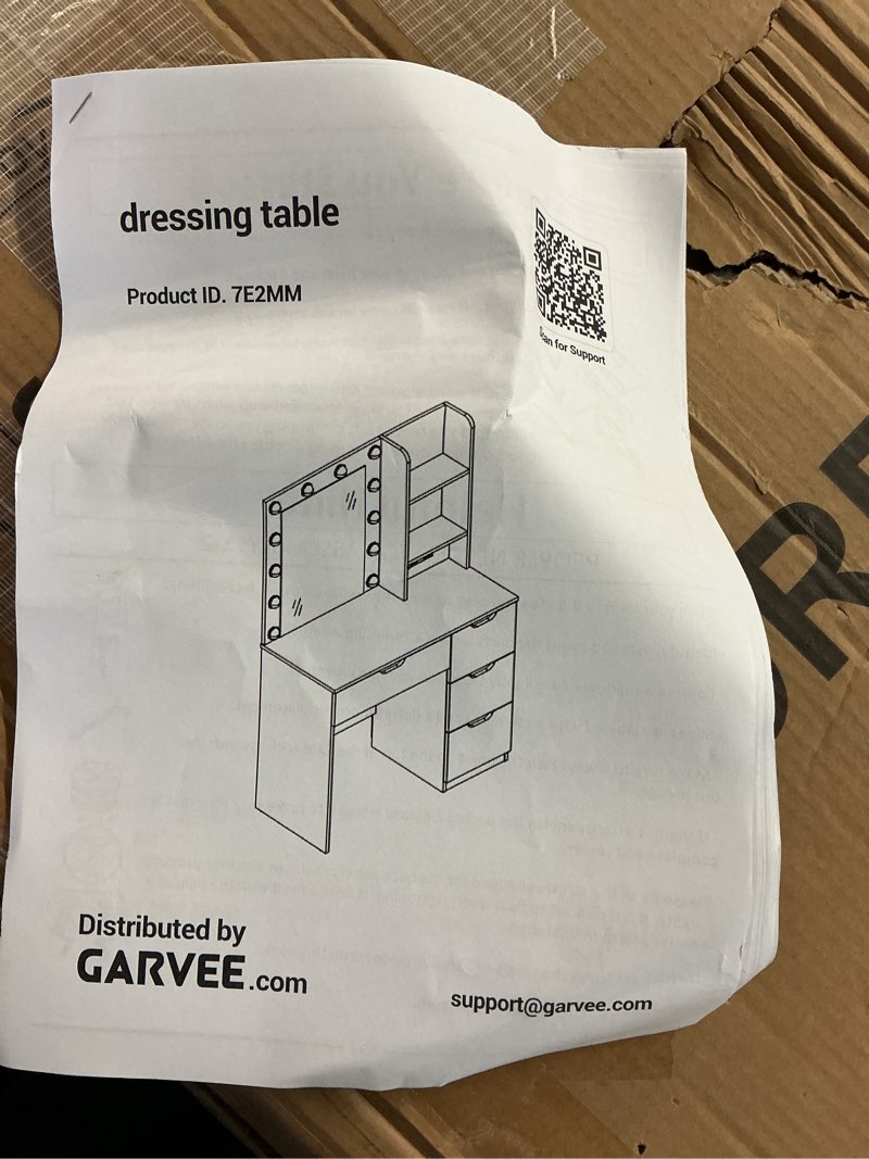 Condition photo showing As Is for Similar Garvee Vanity Desk with Mirror and Lights - Makeup Vanity Desk with 4 Drawers, Built-in Power Outlet & USB, Adjustable LED Lighting, Makeup Table for Bedroom (Grey)