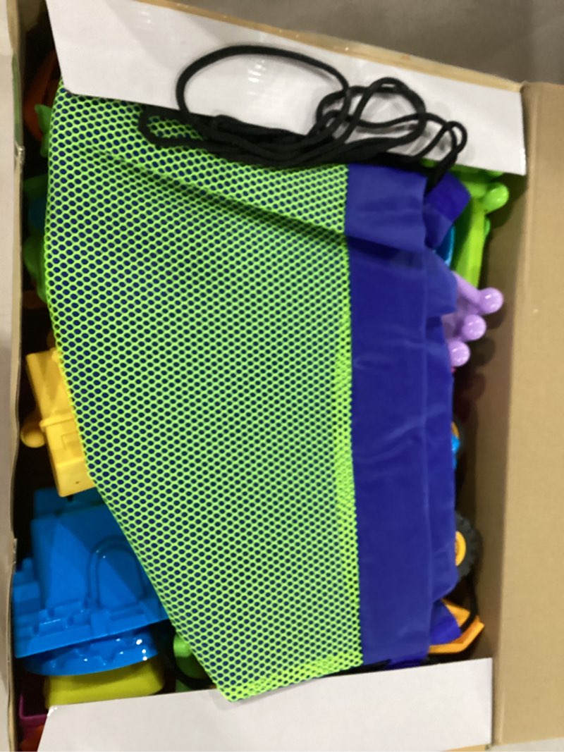 Condition photo showing Good Condition for fhozgecy beach sand toys, 4 construction vehicles, 4 collapsible buckets, sand castle molds with travel mesh bags, sandbox play set for kids ages 3-12, multi?scene play for outdoor summer beach games