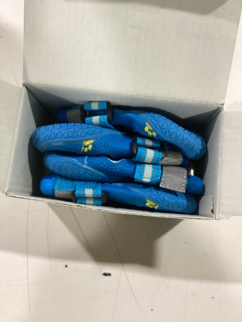 Condition photo showing Good Condition for QUMY Dog Shoes for Large Dogs, Medium Dog Boots & Paw Protectors for Winter Snowy Day, Summer Hot Pavement, Water-Resistant in Rainy Weather, Outdoor Walking, Indoor Hardfloors Skid-Resistant Sole Blue Size 1: 1.8''x2.3''(W*L) (Pack of 4)