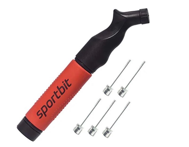 sportbit ball pump with 5 needles - push & pull inflating system - great for all sports balls - volleyball pump, basketball inflator, football & soccer ball air pump - goes with needles set and e-book