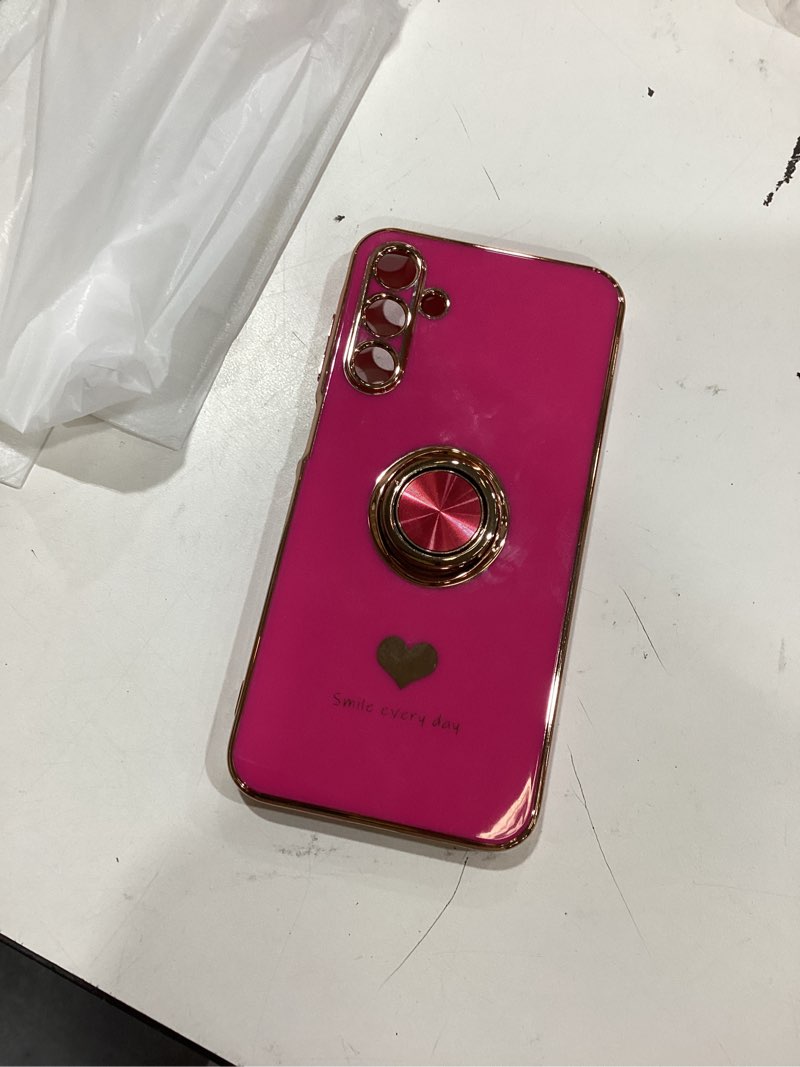 Condition photo showing New/Like New for for samsung galaxy a15 5g case with 2 pack screen protector, 360° rotatable ring holder [luxury hearts pattern] plating gold edge slim soft phone cover case for galaxy a15 - rose pink