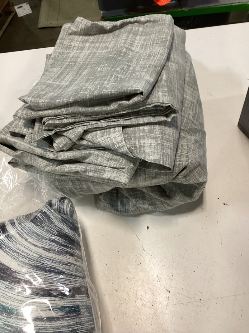 Condition photo showing As Is for *NO COMFORTER*Madison Park Essentials Full Comforter Set, Bed in a Bag Full, Watercolor Print Coastal Comforter & Chambray Cotton Sheet Set, All Season Bedding Set, Saben, Aqua Full (78 in x 86 in) 9 Piece Full (78 in x 86 in) Stripe Aqua