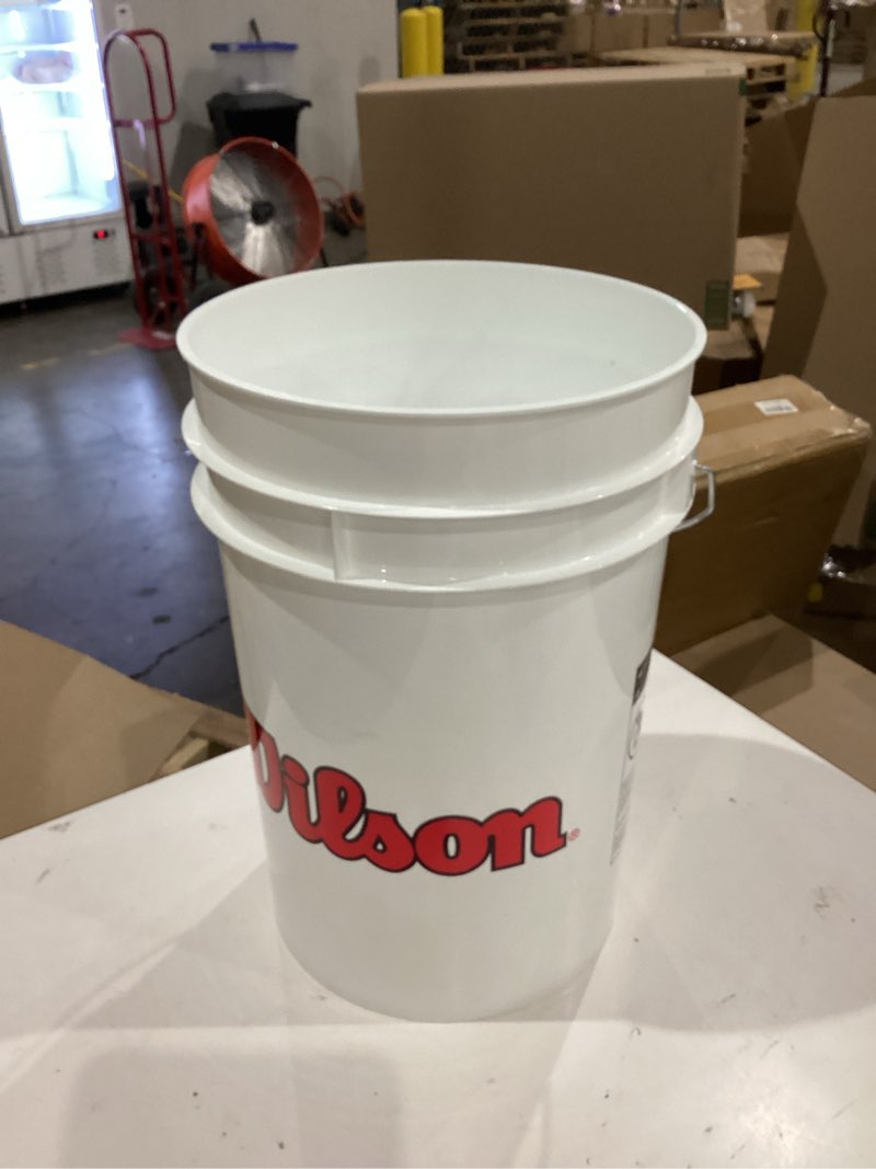 Condition photo showing As Is for it doesn’t have a lid)))) wilson sporting goods ball bucket with lid, white