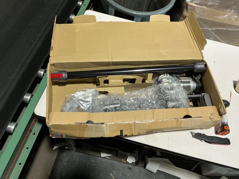 Condition photo showing As Is for dyson v8 plus cordless vacuum, cleans hard floors and carpets, detangles, converts to handheld, 115aw, 2 power modes, up to 40 minutes¹