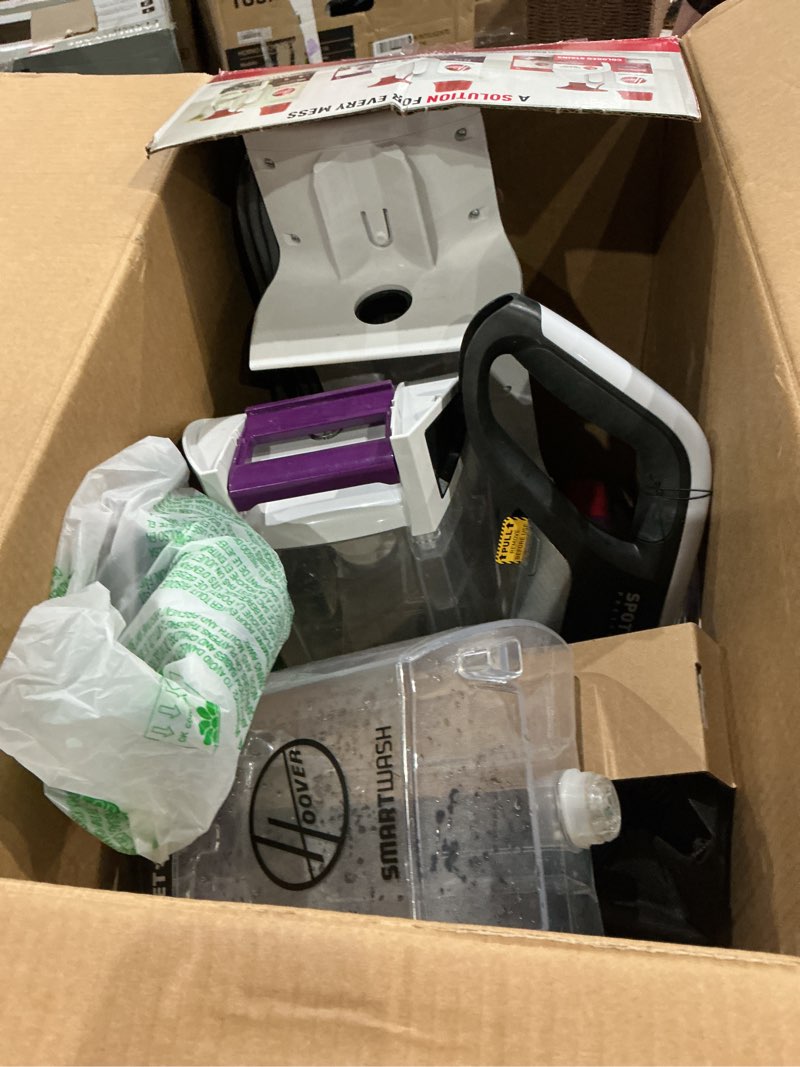 Condition photo showing As Is for incomplete and used hoover powerscrub xl pet carpet cleaner machine, upright shampooer, fh68050, black