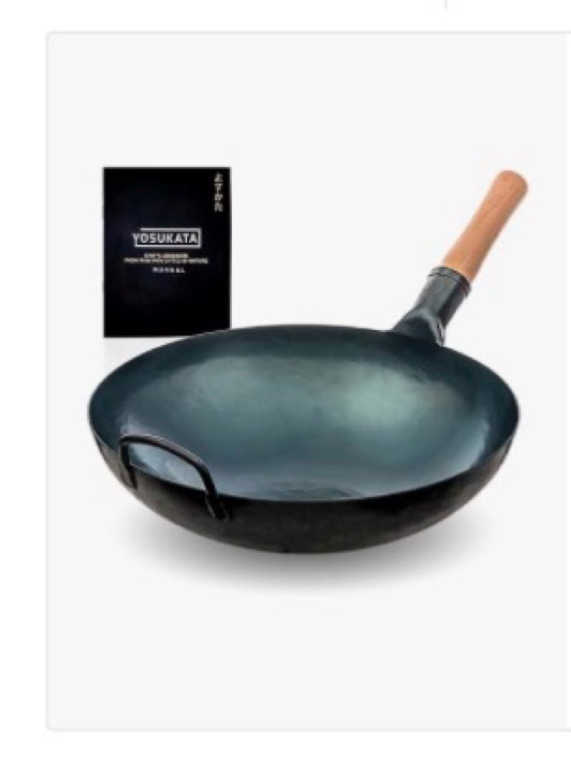 YOSUKATA 13.5" Carbon Steel Wok Pan – Pre-Seasoned Flat Bottom Pow Wok for Stir Fry, BBQ, Grill & Ca