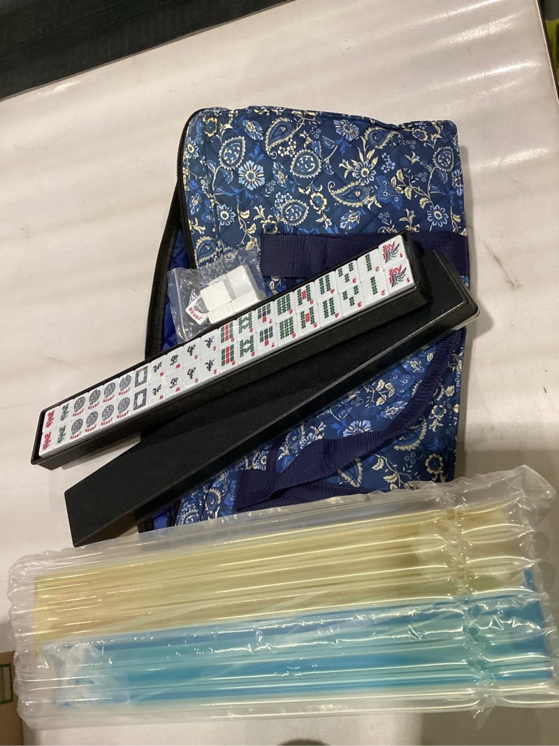 Condition photo showing New/Like New for American Mahjong Set with Blue Carrying Bag, 166 White Tiles, 4 All-in-One Rack/Pushers, Mahjong Tiles Set (Ma Jong, Mah-Jongg, Majiang)