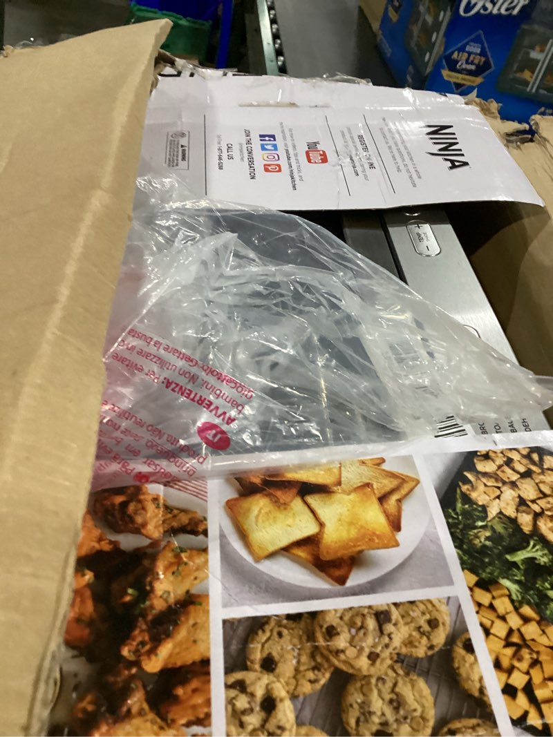 Condition photo showing As Is for Ninja Air Fryer Toaster Oven Combo | 8-in-1 Functionality | Flip Up & Away for Storage Space | Air Fry Basket, Sheet Pan, Wire Rack & Removable Crumb Tray |1800 Watt | Stainless Steel | SP151 Stainless Premium 8-in-1 Flip Oven