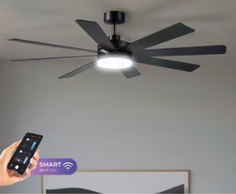  globe electric colossus 60-in matte black led covered outdoor ceiling fan with light and