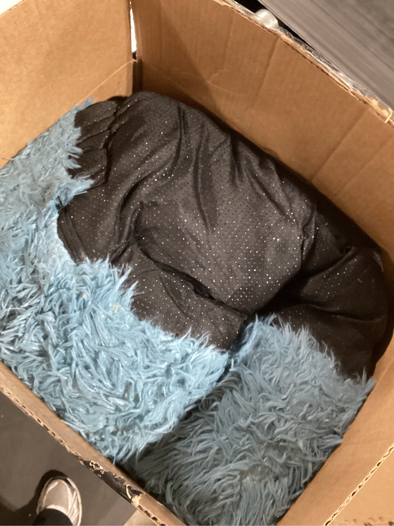 Condition photo showing As Is for calming donut dogs beds for small dogs washable,28inch plush round pet bed for cozy sleep,fluffy faux fur large cat bed,fits up to 30 lbs pets,washed blue 30 inches lake blue