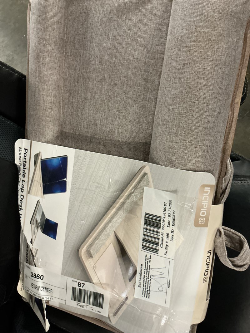 Condition photo showing Good Condition for incipio portable lap desk workstation with cushion base & carry handle, built-in mouse pad, tablet & phone holder slots, adjustable laptop stand for bed, couch & office use-oak