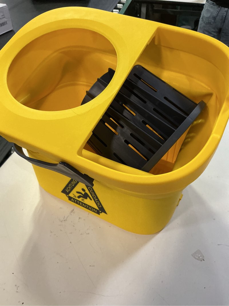 Condition photo showing As Is for yocada commercial mop bucket with wringer portable collapsible plastic mop bucket cleaning washing bucket for cotton mop yellow