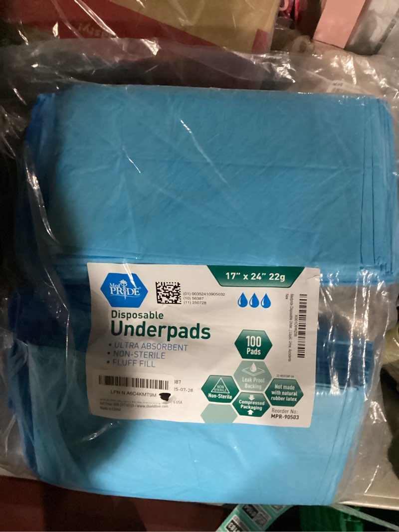 Condition photo showing New/Like New for MED PRIDE Disposable Chux Pads 23in X 36in, Super Absorbent Bed Pads for Incontinence, Underpads for Adults, Kids, Pets (50 Count (Pack of 1) Blue/White)