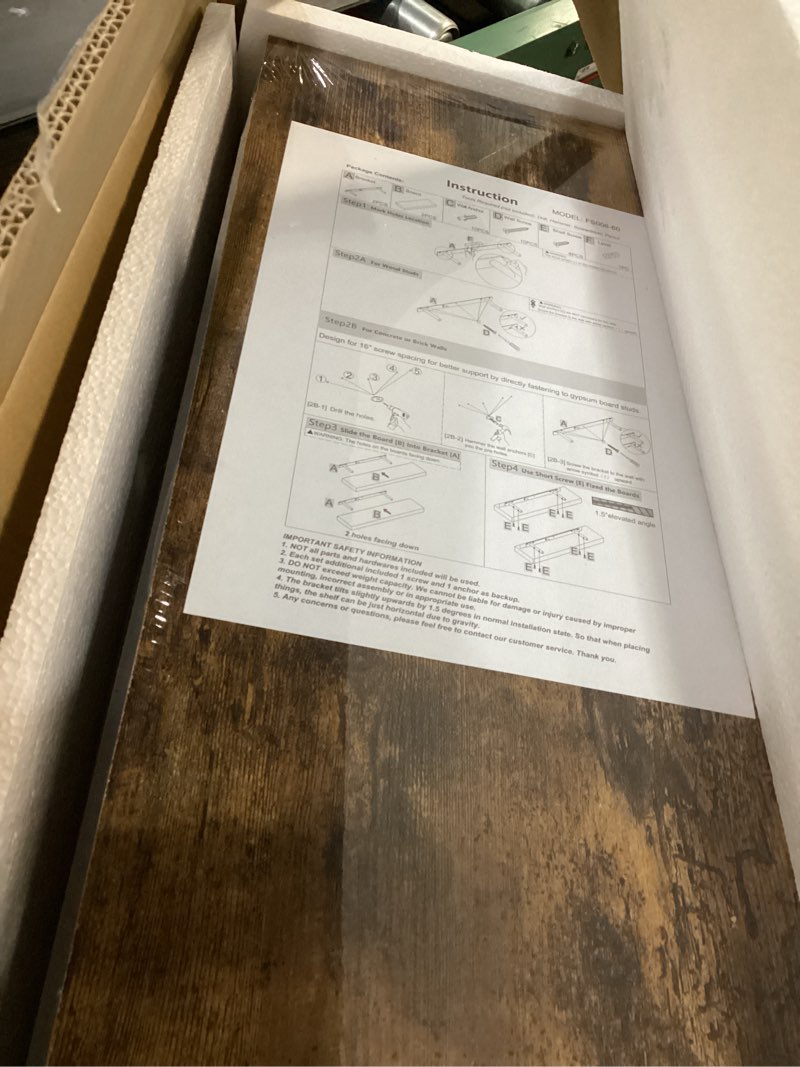 Condition photo showing Good Condition for QEEIG Floating Shelves for Wall 23.6" Long - Wall Mounted Shelf Bathroom Kitchen Living Room Bedroom Farmhouse Home Decor Display Bookshelf Large 23.6 x 9.3 inch Set of 2, Rustic Brown (008-60BN)
