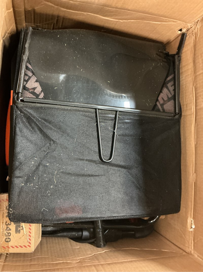 Condition photo showing As Is for wen 20v max cordless 15-inch 2-in-1 brushless electric dethatcher and scarifier with collection bag, two 4.0 ah batteries, and dual-port charger (20716)