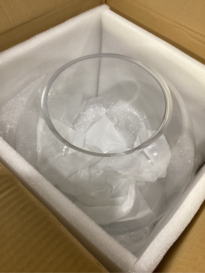 Condition photo showing Good Condition for cys excel glass bubble vase (h-4.5" w-5.5", approx. 1/4 gal.) small fish bowl round terrarium vase globe flower centerpiece for weddings events arrangements