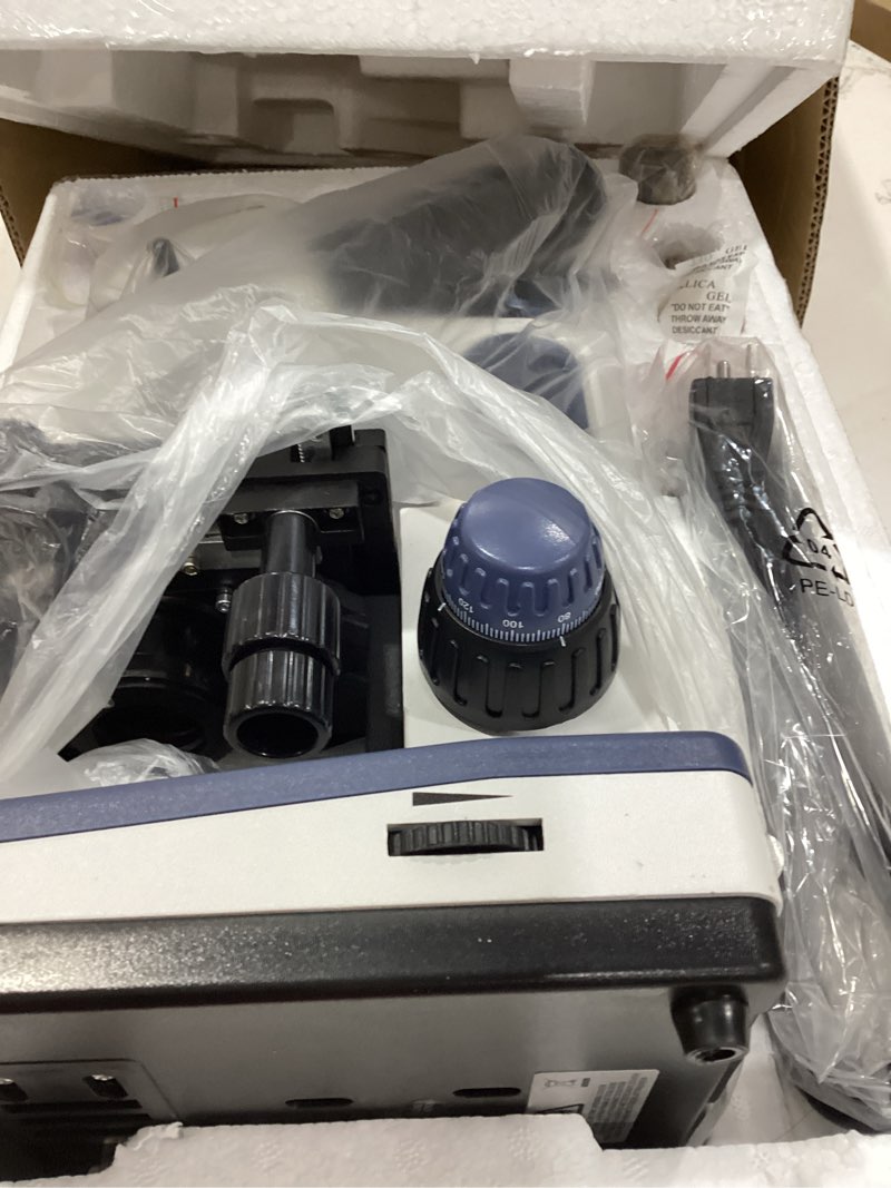 Condition photo showing Good Condition for amscope b100b compound binocular microscope, 40x-2000x magnification, brightfield, tungsten illumination, abbe condenser, plain stage