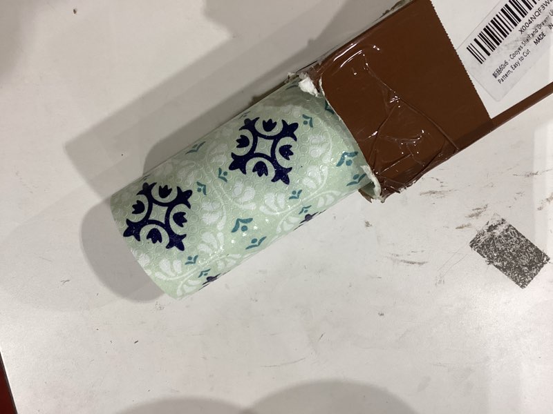 Condition photo showing Good Condition for Cooyes Shelf and Drawer Liners for Kitchen Cabinets, Non-Adhesive Cabinet Liners, EVA Waterproof Durable Shelf Paper for Refrigerator, Shelves, Cupboard with European Pattern, Easy to Cut 23.6"W x 236"L Green Blue