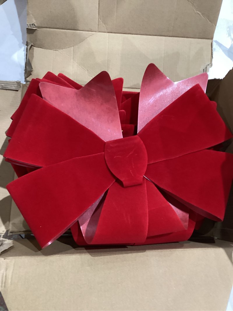Condition photo showing Good Condition for 2 pcs christmas decorations, 12 x 18 inches large christmas bows, red velvet pvc indoor outdoor xmas tree bows wreath bow party supplies xmas ornaments for door fireplace stairs railing porch red 2pcs