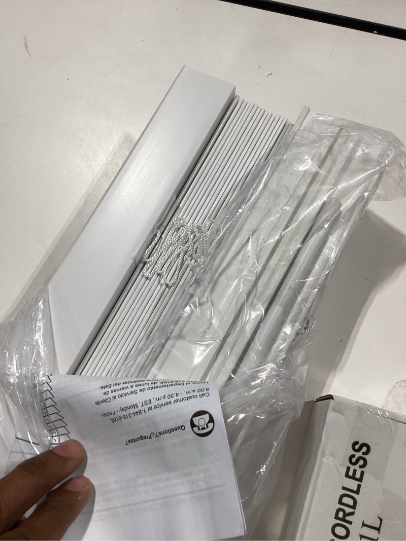 Condition photo showing Good Condition for lazblinds cordless faux wood blinds with crown valance, room darkening & light control, 2 inch horizontal window blinds, blinds for indoor windows - 72" w x 72" h, white white 72"w x 72"h