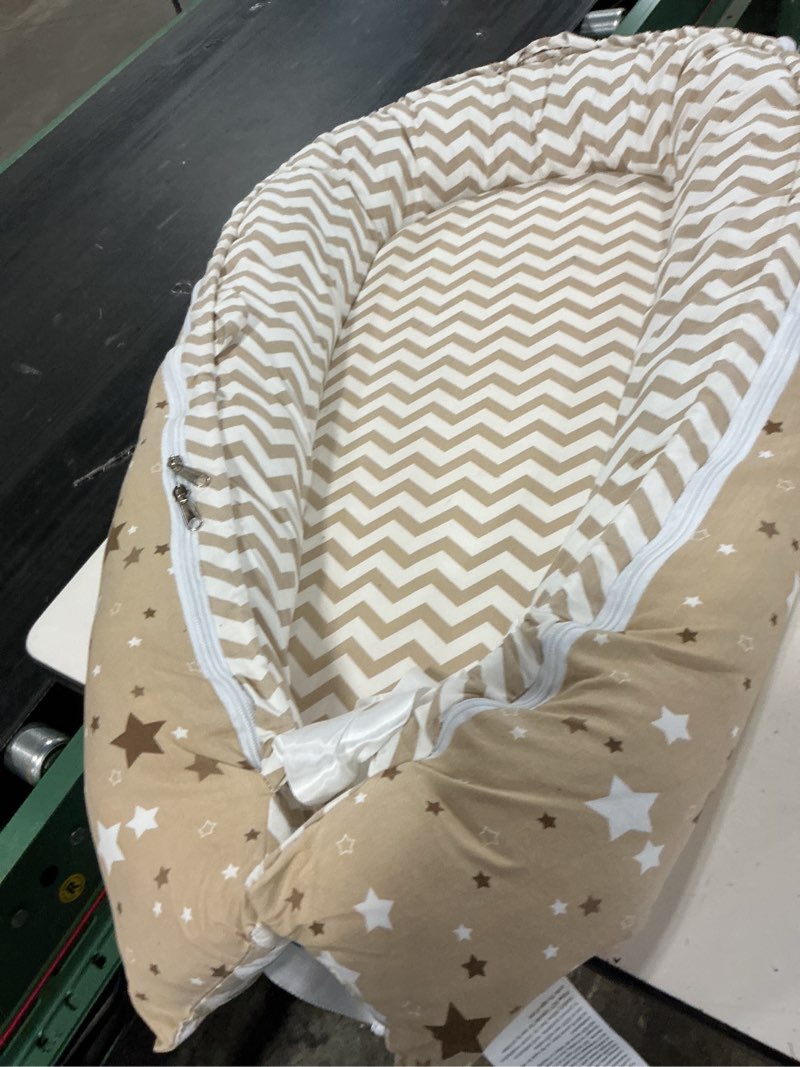 Condition photo showing As Is for handmade double sided organic baby nest bed- beige