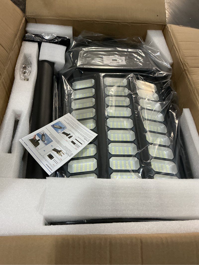 Condition photo showing New/Like New for deepn solar street light, commercial grade solar lights outdoor ip67 waterproof, 8700w led flood security lights motion sensor & dusk to dawn outdoor lighting for parking lots, streets & yard, 2 pack