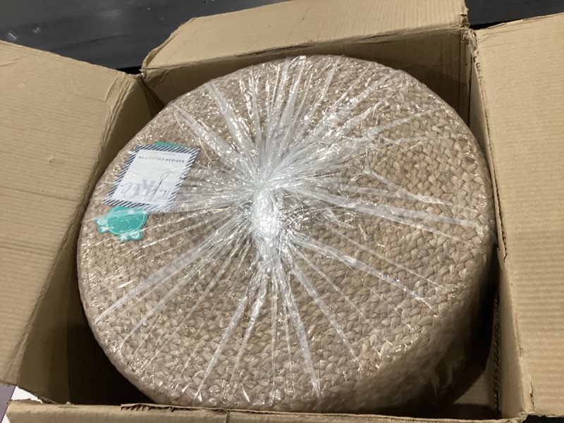 Condition photo showing Good Condition for Jute Pouf Ottoman | Footrest Pouf | Hand Braided - Round Boho Pouffe - for Living Room, Bedroom, Nursery (20"x20"x10") Natural Natural 20"x20"x10"