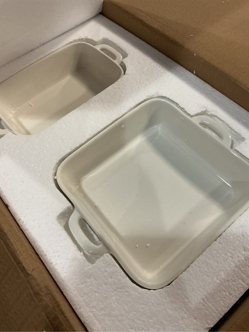 Condition photo showing Good Condition for sweejar ceramic bakeware set, rectangular baking dish for cooking, kitchen, cake dinner, banquet and daily use, casserole dishes for oven porcelain baking pans (white) white 12.8 x 8.9 inches