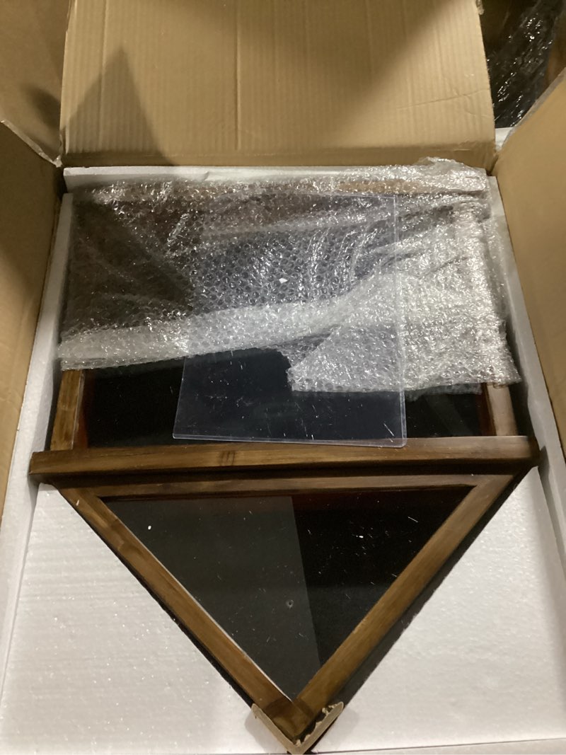 Condition photo showing As Is for flash furniture quincy flag and certificate display case, solid pine wood flag shadow box fits 3x5 folded flag, dark brown finish
