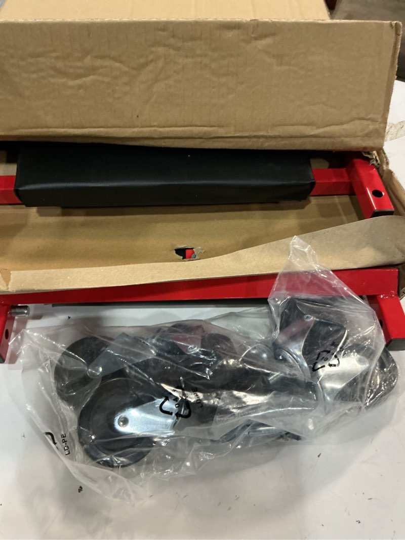 Condition photo showing Good Condition for mechanic creeper 36-inch 3-in-1 mode z seat 340lbs capacity, foldable garage adjustable rolling folding with 6pcs wheels roller, lay down sit lean back, under car auto repair (red frame)