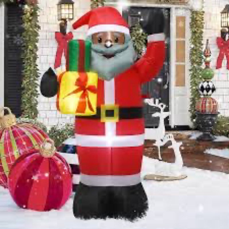 4FT Christmas Inflatable Decoration with Lights: Black Santa Claus Outdoor Blow up, Lighted Christma