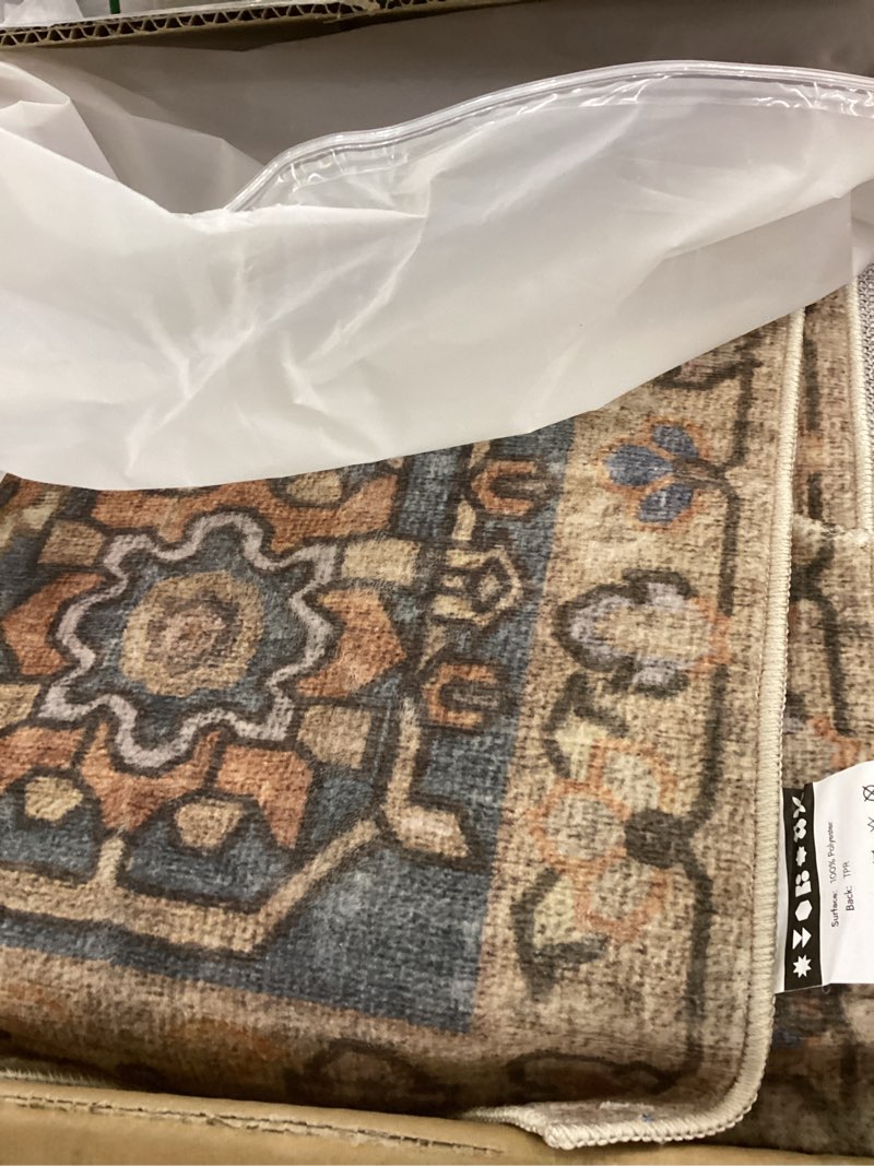 Condition photo showing As Is for Kokia 9x12 Washable Area Rugs Terracotta with Vintage Orient Design, Soft Rug for Living Room or Bedroom, Non-Slip Low Pile Stain Resistance Features, Distressed Medallion Pattern 9' x 12' (Rectangular) Terracotta/Almond/Midnight/Toffee