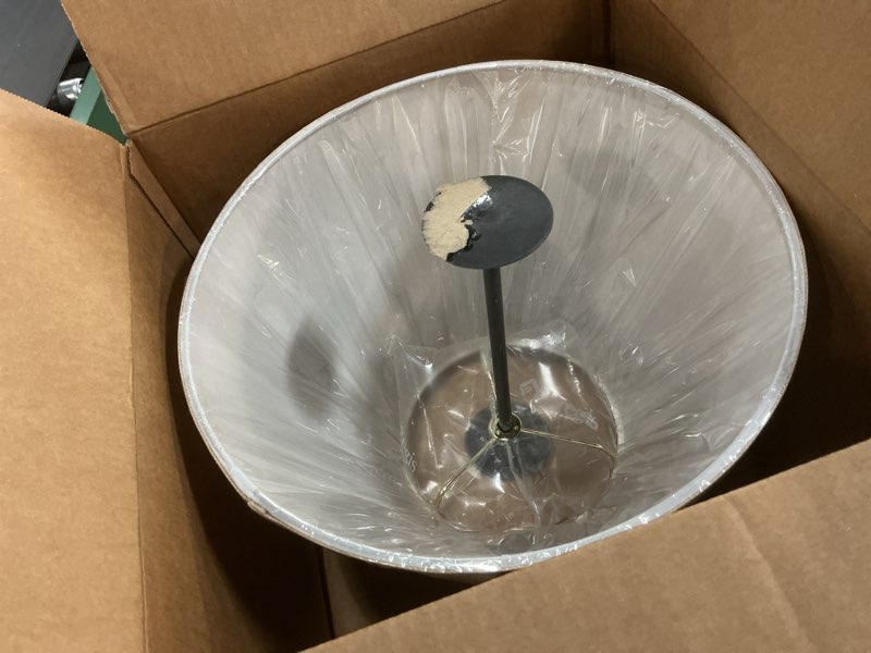 Condition photo showing Good Condition for aspen creative 32692, transitional empire shape spider construction lamp shade, sepia, 7" top x 13" bottom x 9-1/2" slant