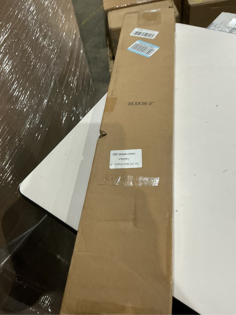 Condition photo showing Good Condition for cordless faux wood blinds 31" w x 36" h, 2 inch slat horizontal windows blinds with crown valance, room darkening blinds, white blinds for home interiors. 31"w x 36"h