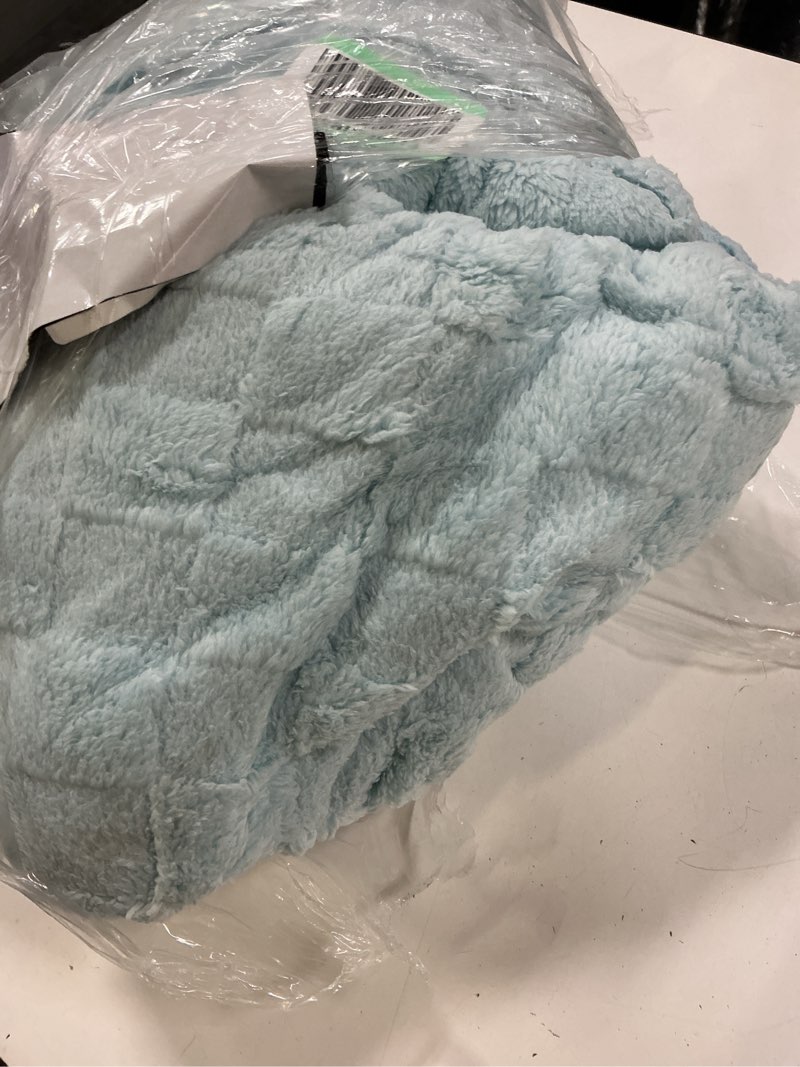Condition photo showing As Is for exclusivo mezcla fleece blanket queen size for bed, super soft and cozy bed blankets with checkered design, lightweight, bedding, all season use, 90x90 inches, light blue ice blue queen (90"x90")
