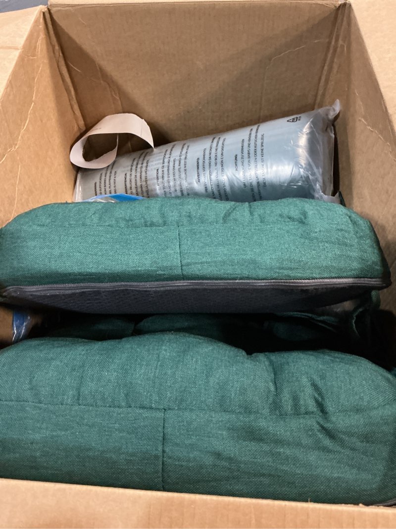 Condition photo showing item condition for Chair Cushions for Dining Chairs, Dining Chair Cushions, Tufted Indoor Chair Pads with Ties & Non Slip Backing, Seat Cushions for Kitchen Chairs 16.5” x 16.5” x 3.5”, Set of 4, Green Green Pack of 4