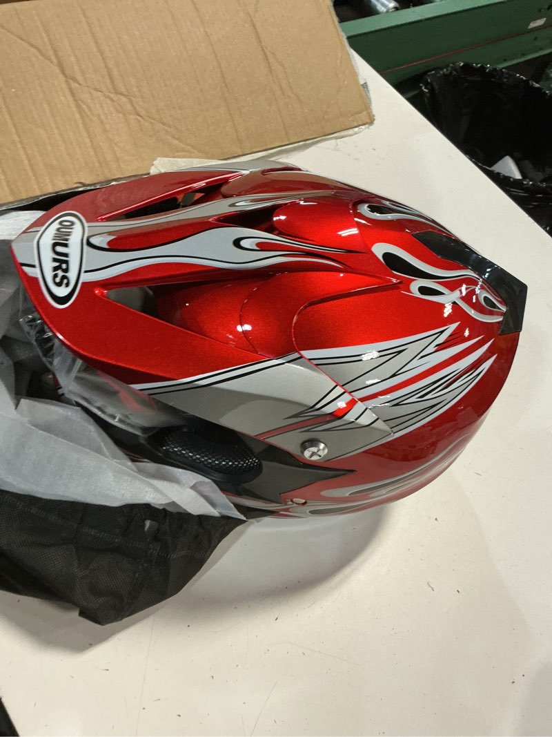 Condition photo showing Good Condition for adult motocross dirt bike helmet with goggles, gloves & mask dirt bike atv helmet for unisex-adult men women adjustable sun visor dot/fmvss-218 off-road motorcycle helmet utv helmet downhill new red flame x-large